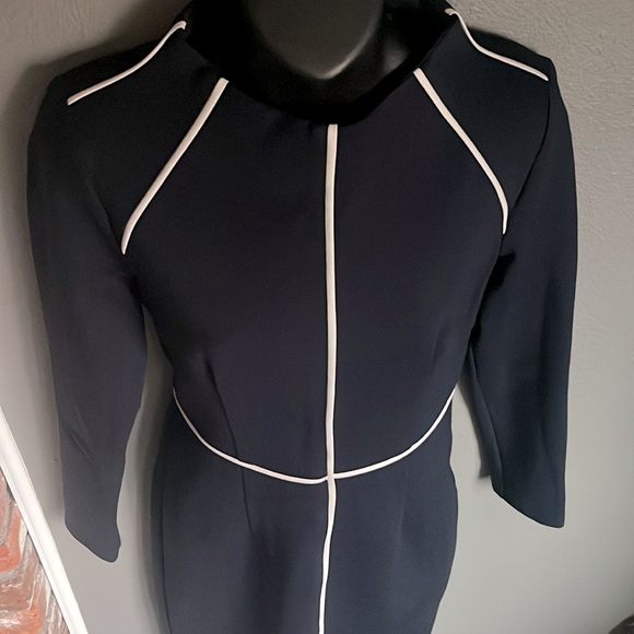 Monique Lagarde Tailored Contrast Stitch Navy and White Long Sleeve Dress Size L - Picture 12 of 12